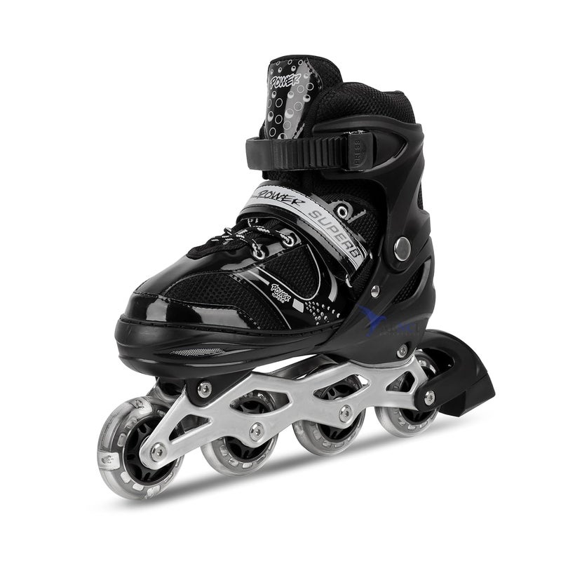Qwick Click Inline Skates with Pu Flashing Wheel Aluminum Body in-Line Skates with Size Adjustable with Led Flash Lights Set for Boys Kids & Girls Length for Age 8-20 Years (Pink) (Black) - Image 3