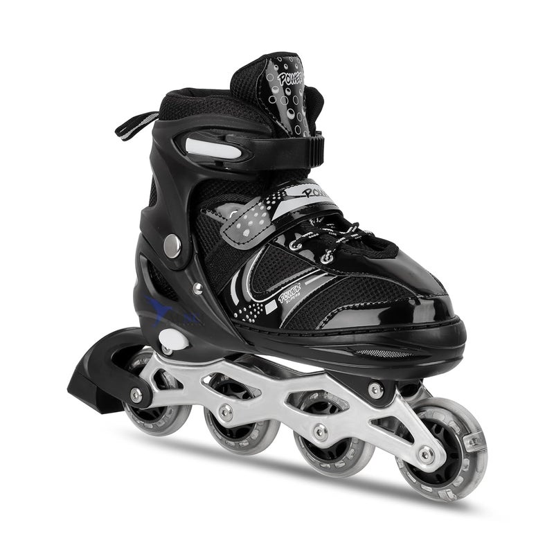 Qwick Click Inline Skates with Pu Flashing Wheel Aluminum Body in-Line Skates with Size Adjustable with Led Flash Lights Set for Boys Kids & Girls Length for Age 8-20 Years (Pink) (Black) - Image 2