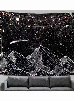 SYOSI Mountain Moon Tapestry Wall Hanging, Black and White Nature Starry Night Sky Stars Tapestry with Meteor and Galaxy Bedroom Home Wall Decor Printed Tapestry (50 Inch x 60 Inch)  - Image 1