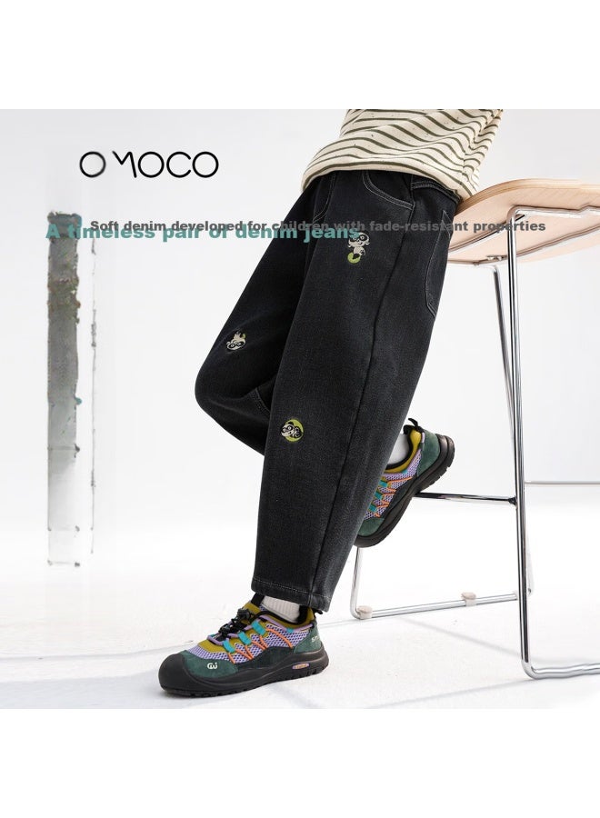 Momoco Boys' Pants Autumn Winter Trendy Denim Jeans Navy Blue 110 - Image 1