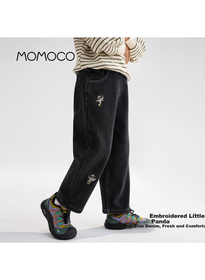 Momoco Boys' Pants Autumn Winter Trendy Denim Jeans Navy Blue 110 - Image 2