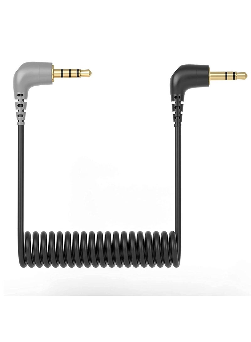 Adapter Cable, Microphone Patch, 1/8 Male Coiled Right Angle Mic Cord Compatible, Smartphone, Tablets with Rode SC7, VideoMic, BOYA, and More External Mic  - Image 1