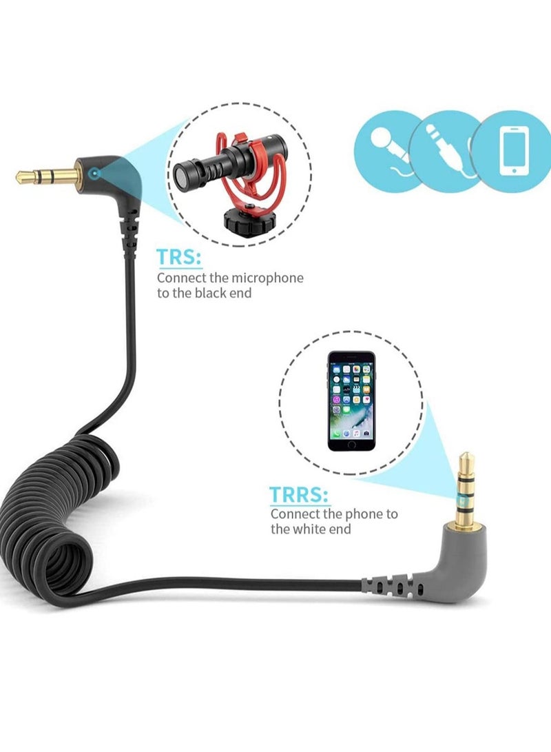 Adapter Cable, Microphone Patch, 1/8 Male Coiled Right Angle Mic Cord Compatible, Smartphone, Tablets with Rode SC7, VideoMic, BOYA, and More External Mic  - Image 4