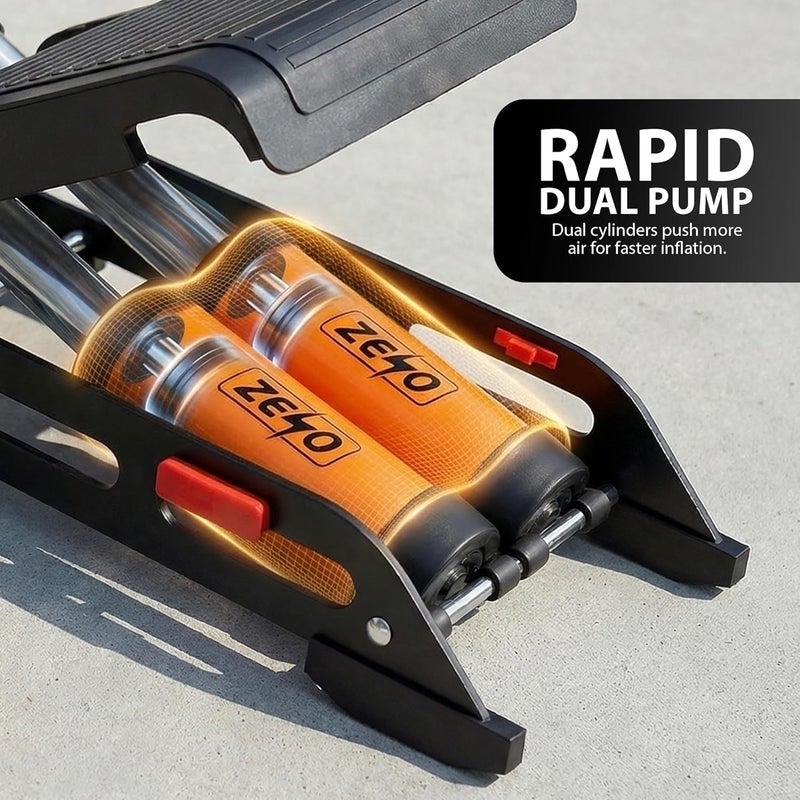 ZENO Portable Foot Pump with 160PSI Pressure Gauge - Double Cylinder Tyre Inflator for Balls, Bicycles, Scooters, and Motorcycles - Image 3