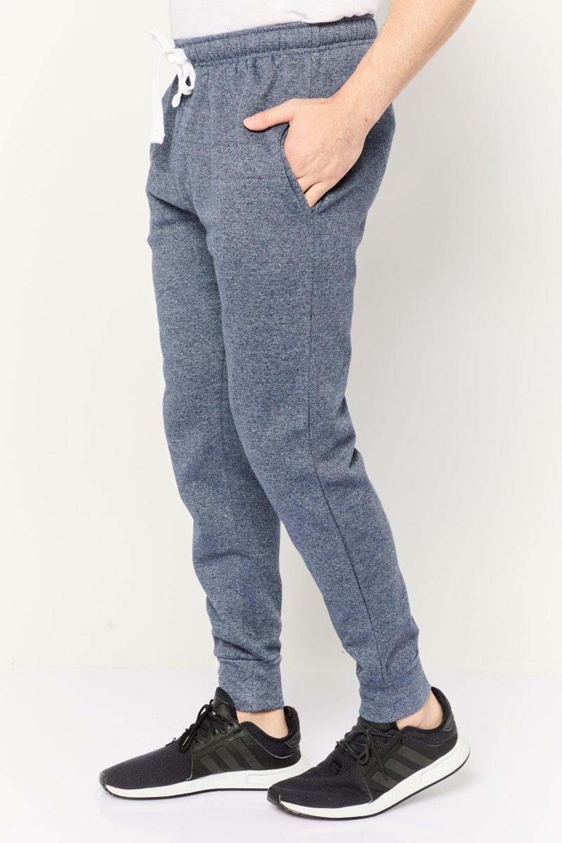 Fleece Factory Men Regular Fit Drawstring Heather Sweatpants, Navy - Image 3
