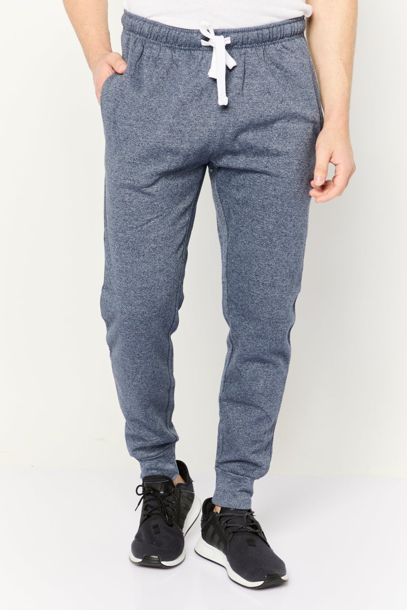 Fleece Factory Men Regular Fit Drawstring Heather Sweatpants, Navy - Image 1