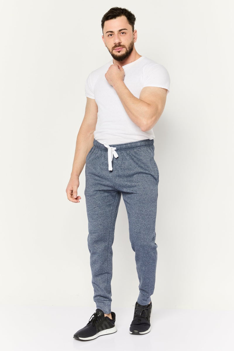 Fleece Factory Men Regular Fit Drawstring Heather Sweatpants, Navy - Image 2