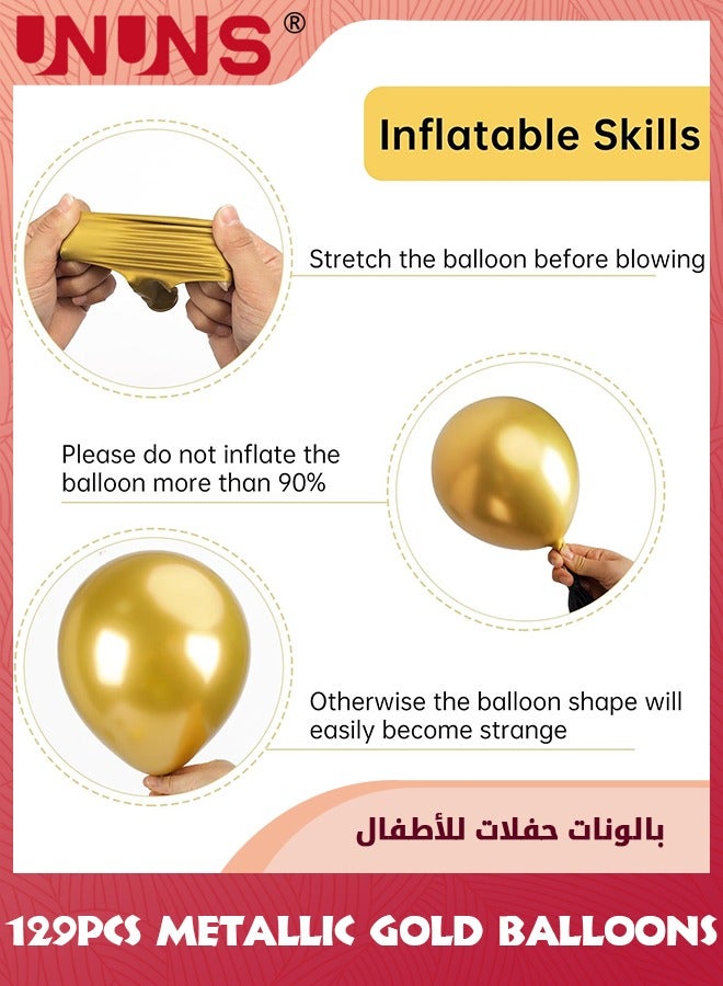 UNUNS بالونات ذهبية، 129 قطعة من البالونات المعدنية الكرومية بأحجام مختلفة 5/10/12/18 بوصة مجموعة بالونات حفلات لاتكس، لتزيين قوس حفلات أعياد الميلاد وحفلات الزفاف وحفلات استقبال المولود والمهرجانات المدرسية والتخرج - Image 2