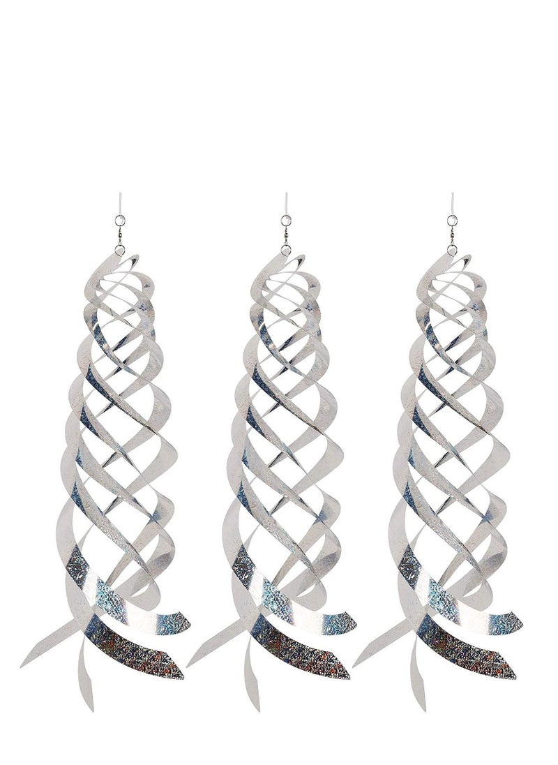 Y&D Bird Repellent Spiral Reflectors Silver Mylar Spinner, Hanging Reflective Deterrent Device, Garden Decorative Scare Birds Away, Like Woodpeckers, Pigeons and Geese, 3 Pack  - Image 1