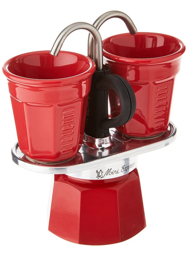 BIALeTTI Bialetti - Mini Express Color: Moka Set includes Coffee Maker 2-Cup (2.8 Oz) + 2 shot glasses, Red, Aluminium  - Image 1