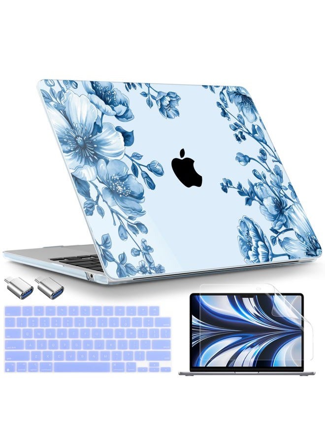 TWOLSKOO حافظة متوافقة مع MacBook Air 13.6 بوصة M4/M3/M2 طراز 2025 2024 2022 A3240 A3113 A2681، غلاف بلاستيكي صلب، غطاء لوحة مفاتيح، محول Type C، واقي شاشة، مزخرف بالزهور - Image 1