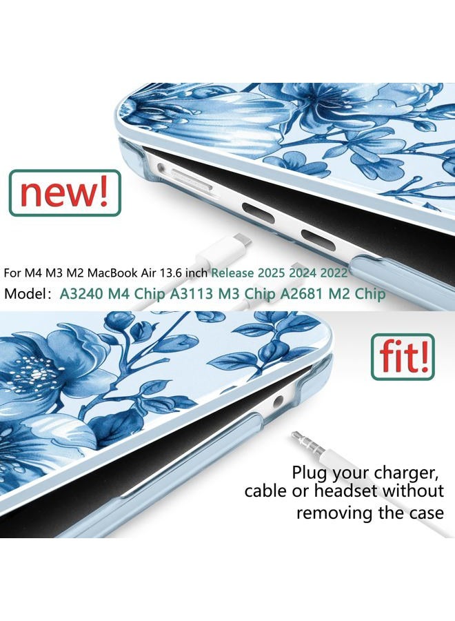 TWOLSKOO حافظة متوافقة مع MacBook Air 13.6 بوصة M4/M3/M2 طراز 2025 2024 2022 A3240 A3113 A2681، غلاف بلاستيكي صلب، غطاء لوحة مفاتيح، محول Type C، واقي شاشة، مزخرف بالزهور - Image 3