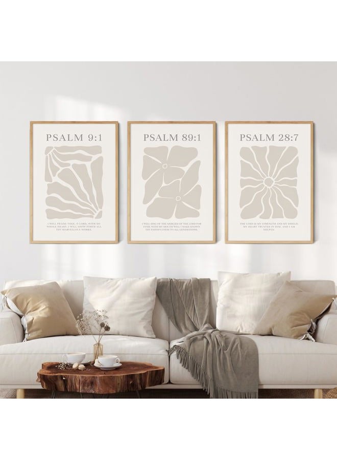 Joocrise Scripture Christian Wall Art Set of 3 Beige Bible Verses Wall Decor Neutral Psalm Canvas Wall Art Modern Pictures Flower Prints Christian Artwork for Living Room Bedroom 12x16 Inch Unframed - Image 3