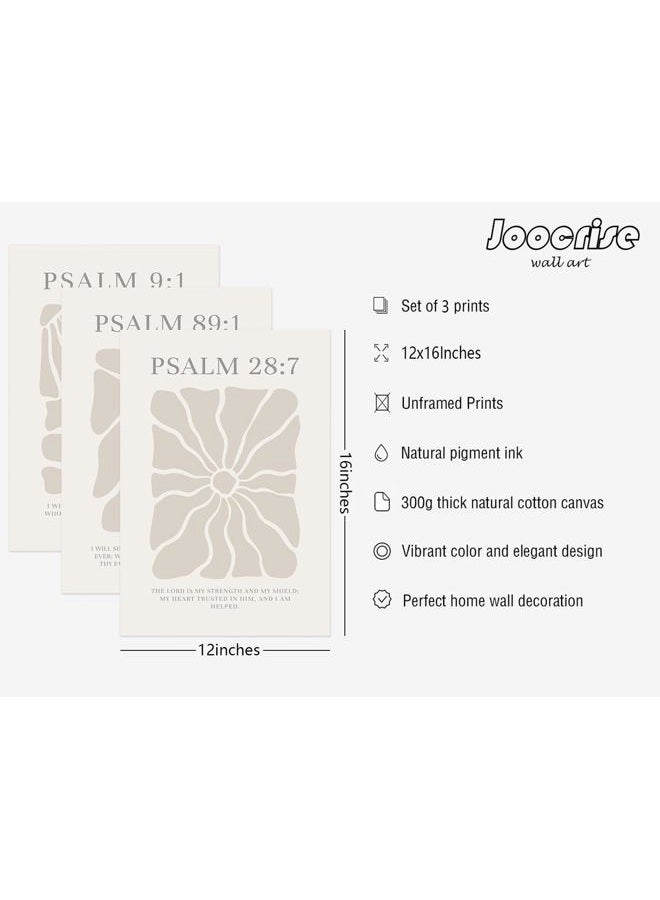 Joocrise Scripture Christian Wall Art Set of 3 Beige Bible Verses Wall Decor Neutral Psalm Canvas Wall Art Modern Pictures Flower Prints Christian Artwork for Living Room Bedroom 12x16 Inch Unframed - Image 2