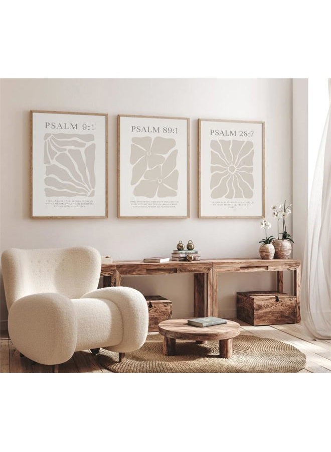 Joocrise Scripture Christian Wall Art Set of 3 Beige Bible Verses Wall Decor Neutral Psalm Canvas Wall Art Modern Pictures Flower Prints Christian Artwork for Living Room Bedroom 12x16 Inch Unframed - Image 1