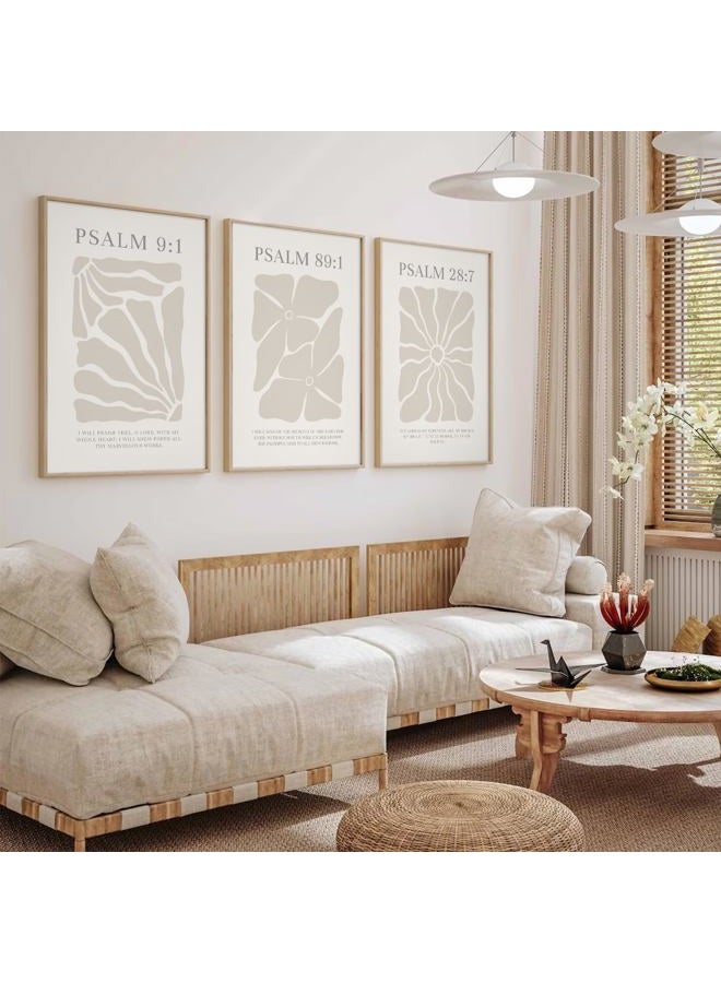 Joocrise Scripture Christian Wall Art Set of 3 Beige Bible Verses Wall Decor Neutral Psalm Canvas Wall Art Modern Pictures Flower Prints Christian Artwork for Living Room Bedroom 12x16 Inch Unframed - Image 4