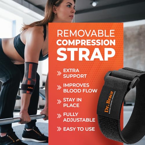 DR. BRACE® Elite Elbow Brace Support, Breathable Elbow Compression Sleeve with Gel Pad for Golfer's, Tennis Elbow & Tendonitis Treatment & Pain Relief 2024 (Grey-Orange, Medium) - Image 3