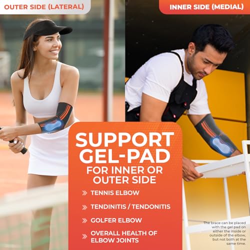 DR. BRACE® Elite Elbow Brace Support, Breathable Elbow Compression Sleeve with Gel Pad for Golfer's, Tennis Elbow & Tendonitis Treatment & Pain Relief 2024 (Grey-Orange, Medium) - Image 2