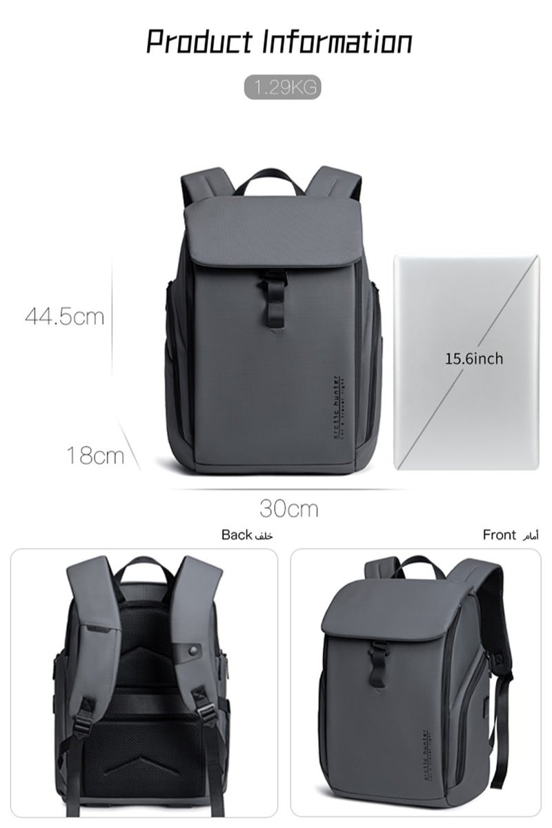 أركتيك هانتر حقيبة كمبيوتر محمول للسفر والعمل، مقاومة للماء ومتينة للمكتب والمدرسة للرجال، باللون الرمادي - Image 3