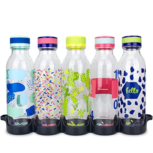 Reduce WaterWeek Reusable Water Bottle Set 20oz  Plastic Reusable Water Bottle Set of 5 Plus Fridge Tray  BPAFree Leak Proof Twist Off Cap  Bliss