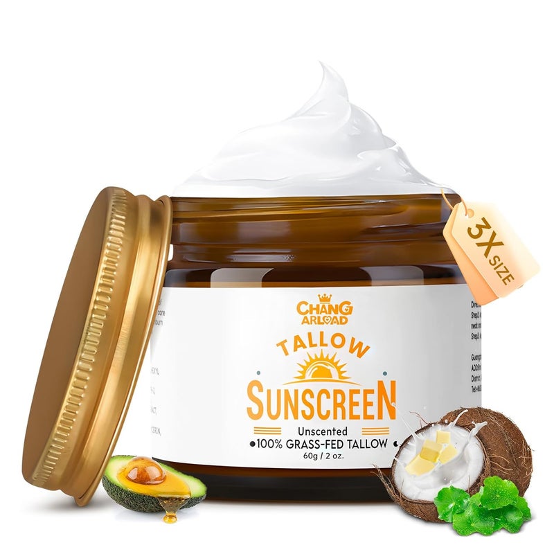 CHANGARLOAD Beef Tallow Sunscreen SPF 50  100 Organic GrassFed Beef Tallow Face Sunscreen with Hyaluronic Acid Centella  Avocado  Natural Sunscreen No Chemicals  Ideal for Women Sensitive  Baby Skin 60g - Image 1