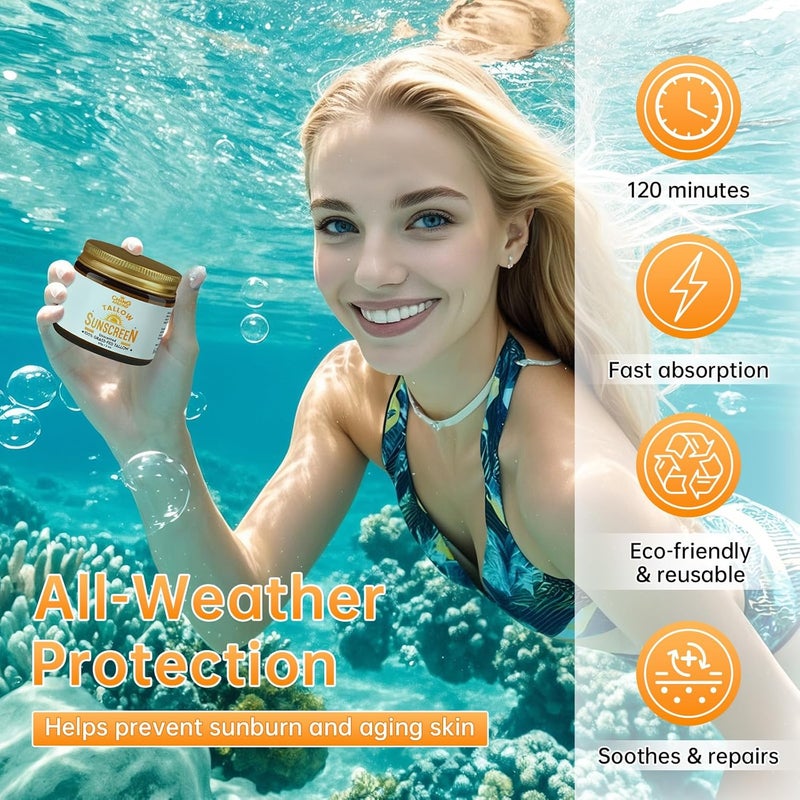 CHANGARLOAD Beef Tallow Sunscreen SPF 50  100 Organic GrassFed Beef Tallow Face Sunscreen with Hyaluronic Acid Centella  Avocado  Natural Sunscreen No Chemicals  Ideal for Women Sensitive  Baby Skin 60g - Image 3