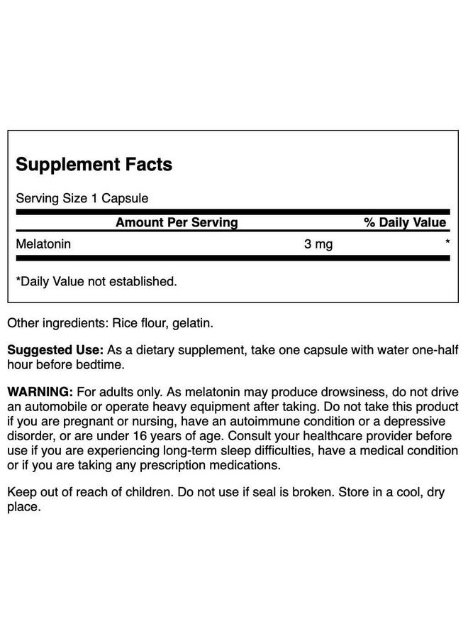Swanson Melatonin - Herbal Supplement - Sleep and Relaxation - (120 Capsules, 3mg Each) - Image 2