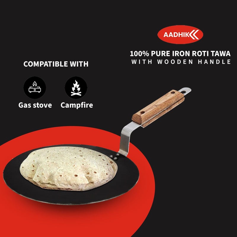 AADHIK AADHIK Iron tawa for RotiChapatiDosa Loha Tawa with Wooden Handle Premium 100 ToxinFree Long Lasting Black - Image 3