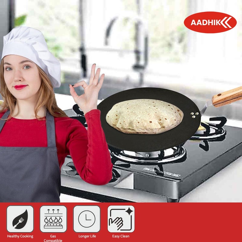 AADHIK AADHIK Iron tawa for RotiChapatiDosa Loha Tawa with Wooden Handle Premium 100 ToxinFree Long Lasting Black - Image 4