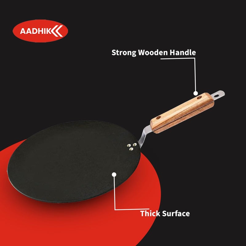 AADHIK AADHIK Iron tawa for RotiChapatiDosa Loha Tawa with Wooden Handle Premium 100 ToxinFree Long Lasting Black - Image 2