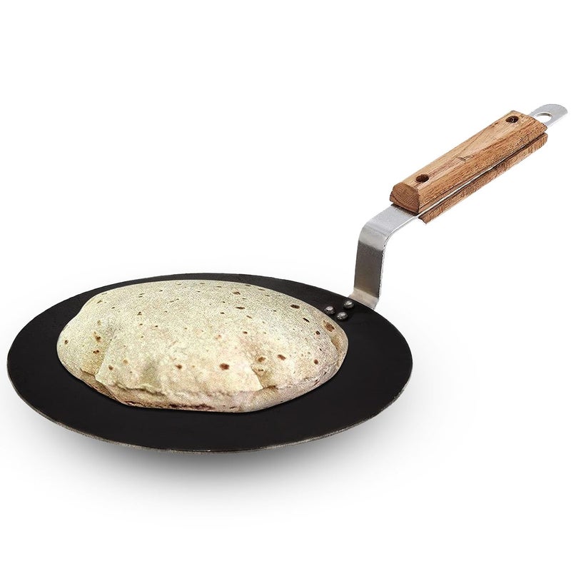 AADHIK AADHIK Iron tawa for RotiChapatiDosa Loha Tawa with Wooden Handle Premium 100 ToxinFree Long Lasting Black - Image 1