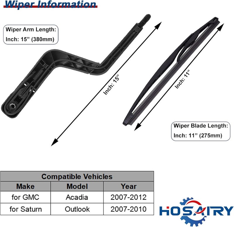 HOSAIRY Rear Windshield Wiper Arm Blade Set for GMC Acadia 2007-2012 & Saturn Outlook 2007-2010 - Image 2