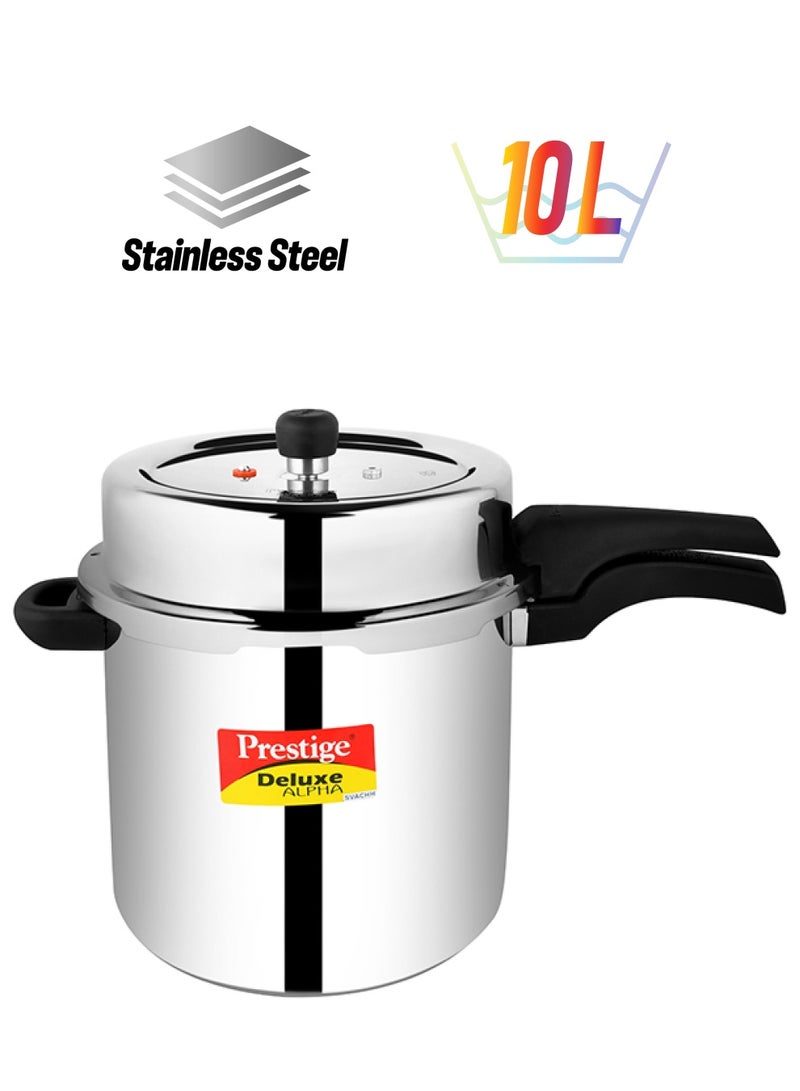 Prestige Stainless Steel  Deluxe Alpha Svachh Non-Stick Dishwasher Safe And Induction compatible Base Preesure Cooker With Outer Lid 10Liters - Image 1