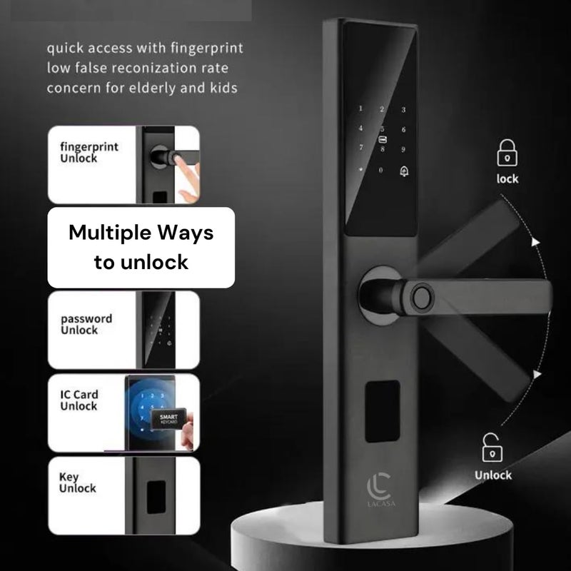 LACASA LC710 14inch Smart Digital Door Lock FingerprintPINRFID Card Manual KeyChild Lock 5 Bolt Strong Mortise Suitable for Wooden and Metal Doors Black - Image 2