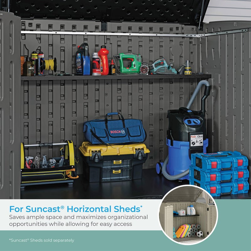 Suncast Horizontal and XL Vertical Shed Shelf Kit, Space-Saving Shelf for Outdoor Storage Sheds, 67" W x 10.25" D x 1.25" H, Black, BMSASHELFH2 - Image 3