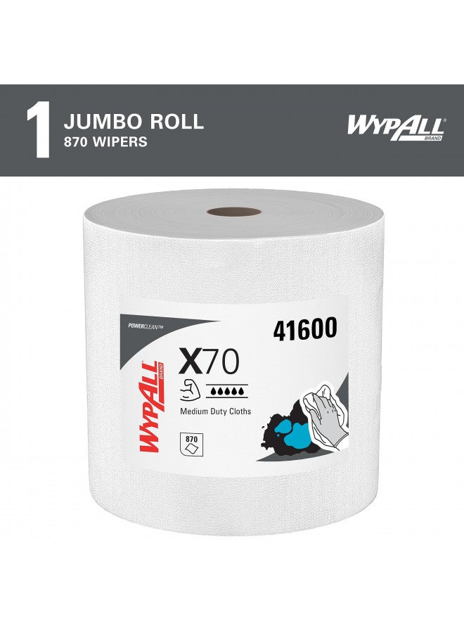 WypAll WypAll Power Clean X70 Medium Duty Cloths (41600), Jumbo Roll, Long Lasting Performance, White, 1 Roll, 870 Sheets  - Image 2