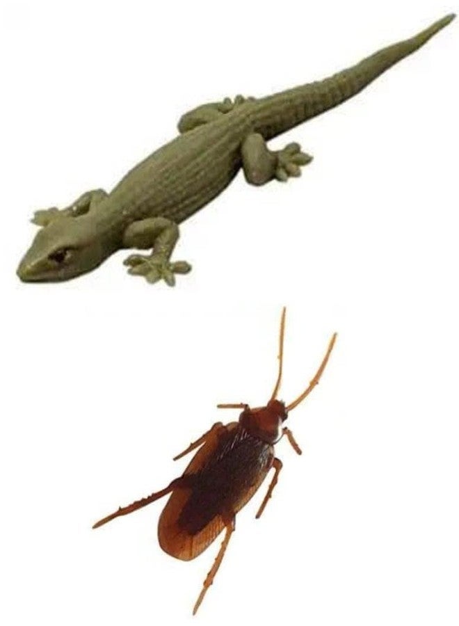 DESCTIDY ألعاب مزيفة من ديسكتيدي على شكل صرصور وسحلية، ألعاب مقالب ممتعة للأطفال والكبار، مصنوعة من المطاط، ألعاب عملية ومقالب، مظهر أصلي (بني) (عبوة من صرصور واحد وسحلية واحدة) - Image 1