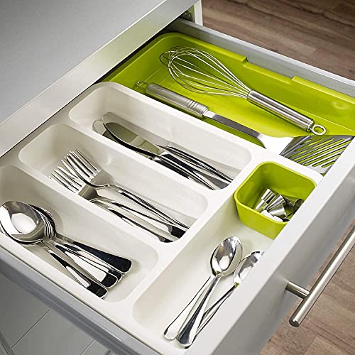Styxon Kitchen Drawer Organizer - Expandable Silverware Organizer/Utensil Holder and Cutlery Tray with Drawer Dividers for Flatware and Kitchen Utensils | Green & White | Plastic - Image 1