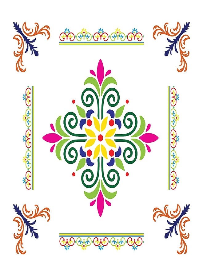300Sparkles MDF Laser Cutout Rangoli Stencil Set of 9 Pcs. Diwali Decoration for Floor and Festive Home Decoration Durable and Multi Purpose Rangoli Stencil (Combo-08) - Image 1
