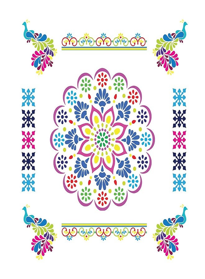300Sparkles MDF Laser Cutout Rangoli Stencil Set of 9 Pcs. Diwali Decoration for Floor and Festive Home Decoration Durable and Multi Purpose Rangoli Stencil (Combo-08) - Image 4