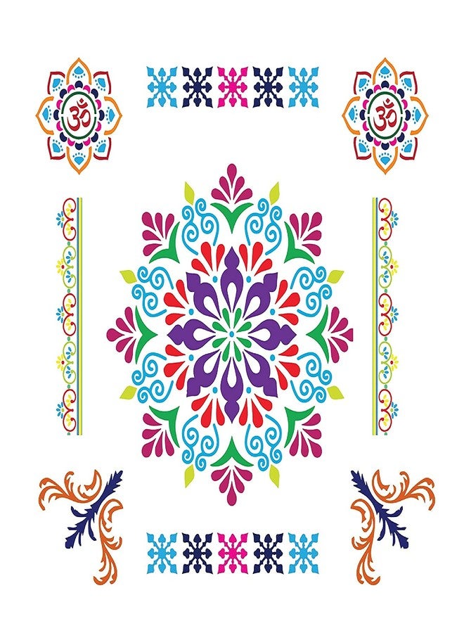 300Sparkles MDF Laser Cutout Rangoli Stencil Set of 9 Pcs. Diwali Decoration for Floor and Festive Home Decoration Durable and Multi Purpose Rangoli Stencil (Combo-08) - Image 2