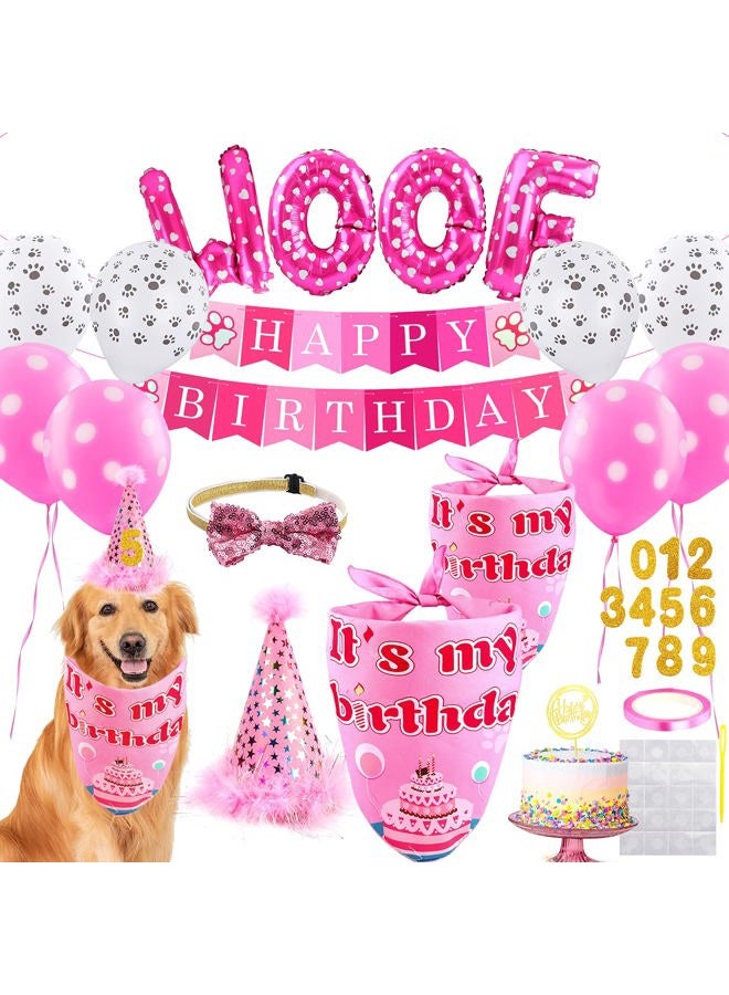 AROIC Dog Birthday Party Supplies - Dog Girl Birthday Bandanas Set with Dog Birthday Hat, Scarf, Birthday Banner, Balloons and Bowtie. Puppy Dog Pals Birthday Party Decorations. - Image 1
