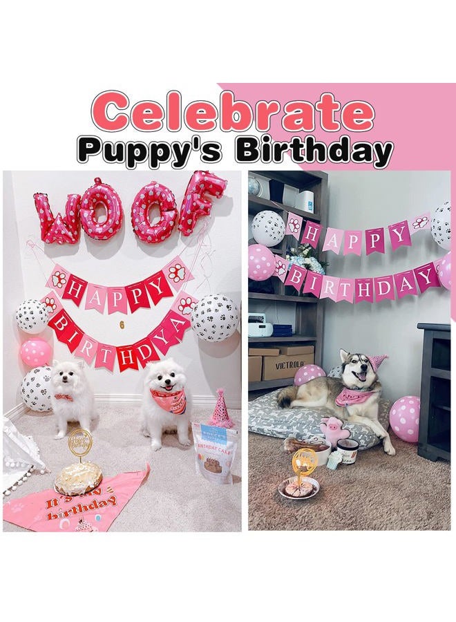 AROIC Dog Birthday Party Supplies - Dog Girl Birthday Bandanas Set with Dog Birthday Hat, Scarf, Birthday Banner, Balloons and Bowtie. Puppy Dog Pals Birthday Party Decorations. - Image 2