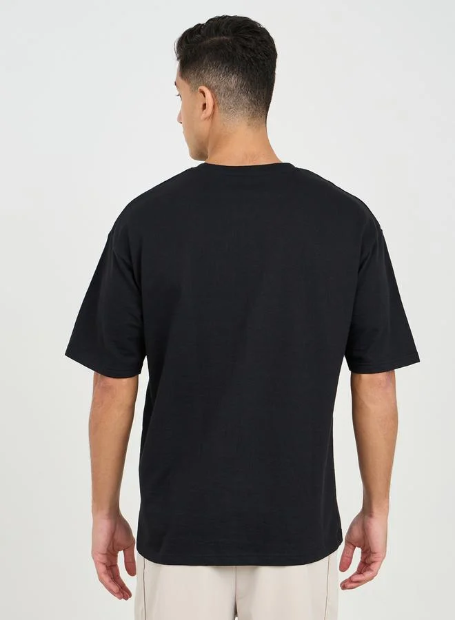 ستايلي Oversized Chest Tonal Embossed Print Terry T-Shirt