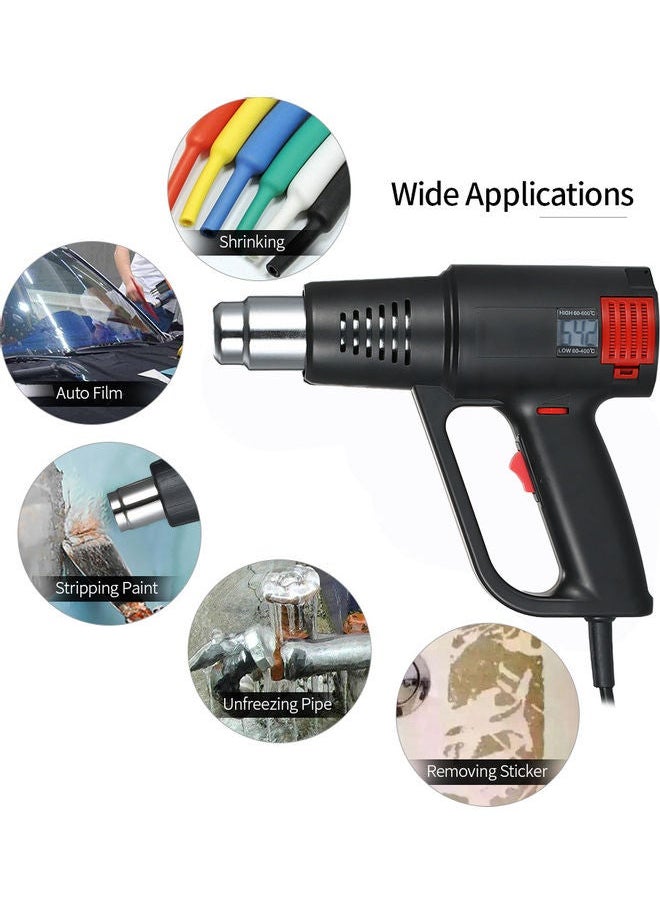 Generic - 2000W Industrial Fast Heating Hot Air Gun LCD Digital Temperature-controlled High Quality Handheld Heat Blower Electric Adjustable Temperature Tool Black 27.5x26.0x7.5cm - Image 1
