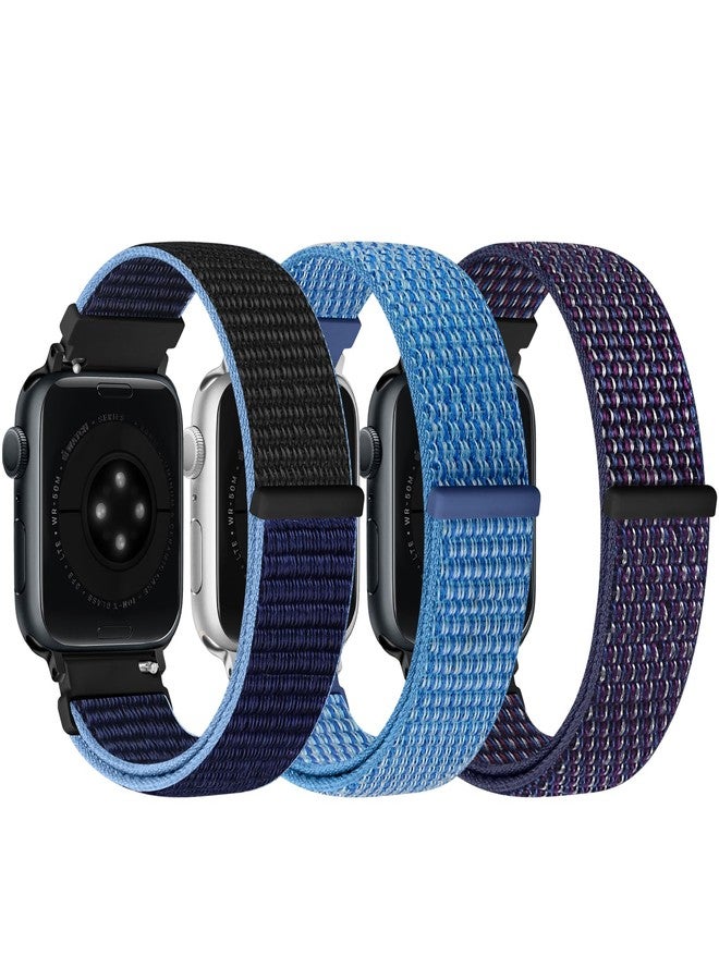 Bcuckood Nylon Sport Bands Compatible with Apple Watch Band 49mm 45mm 44mm 42mm 41mm 40mm 38mm Women Men, Adjustable Sport Solo Loop Bands for iWatch Series 9 8 7 6 5 4 3 SE2 SE Ultra 2 1, 3 Pack - Image 2