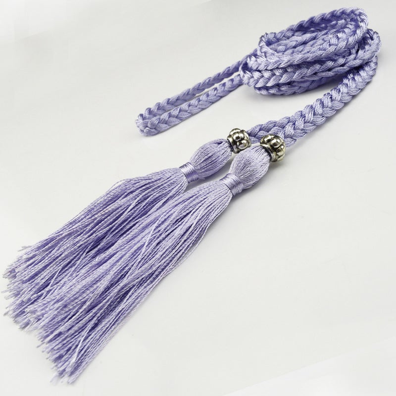 Braided Tassel Belt Ladies Skinny Butterfly Knot Light purple 