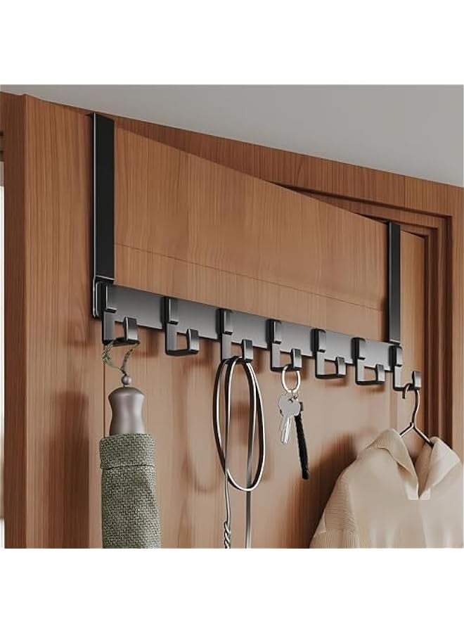 TRASSLE Over Door Hook Hanger with7 Heavy Duty Aluminum Alloy Hooks,Coat Hooks Rack Wreath Door Hanger Key Holder Storage for Bedrooms Kitchen Bathroom Jackets Purses Bags Clothes and Towels  - Image 1