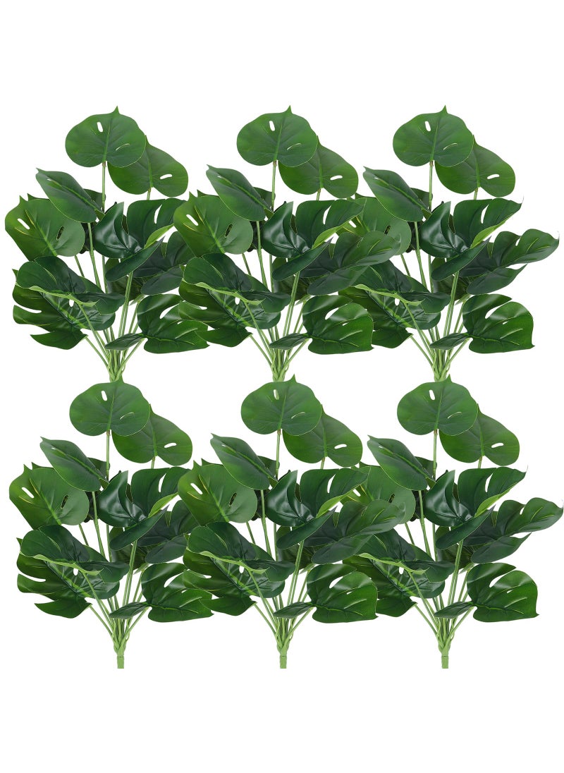 RECUTMS 6 Bundles Fake Plants Artificial Tropical Palm Tree Faux Palm Leaves Shrubs Plants Fake Monstera Turtle Leaf Palm Leaves Stems Indoor Outdoor UV Resistant for Home Office Decor Greenery Bouquet Filler  - Image 1