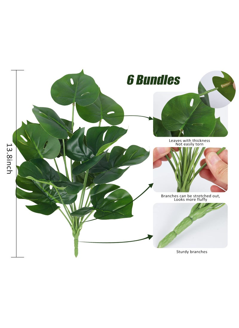 RECUTMS 6 Bundles Fake Plants Artificial Tropical Palm Tree Faux Palm Leaves Shrubs Plants Fake Monstera Turtle Leaf Palm Leaves Stems Indoor Outdoor UV Resistant for Home Office Decor Greenery Bouquet Filler  - Image 5